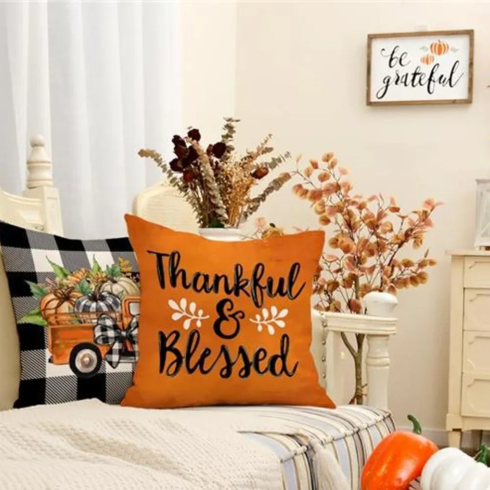 Thanksgiving Pillow Covers Set Fall Decor Buffalo Plaid Farmhouse Decorations
